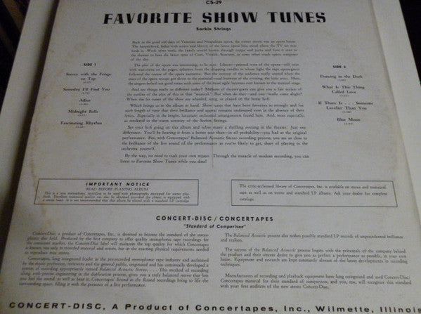 Sorkin Strings* : Favorite Show Tunes (LP, Album)