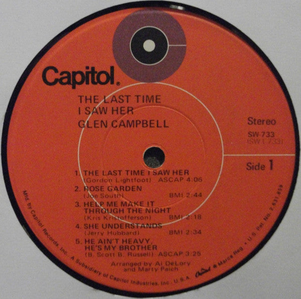 Glen Campbell : The Last Time I Saw Her (LP, Album, Win)