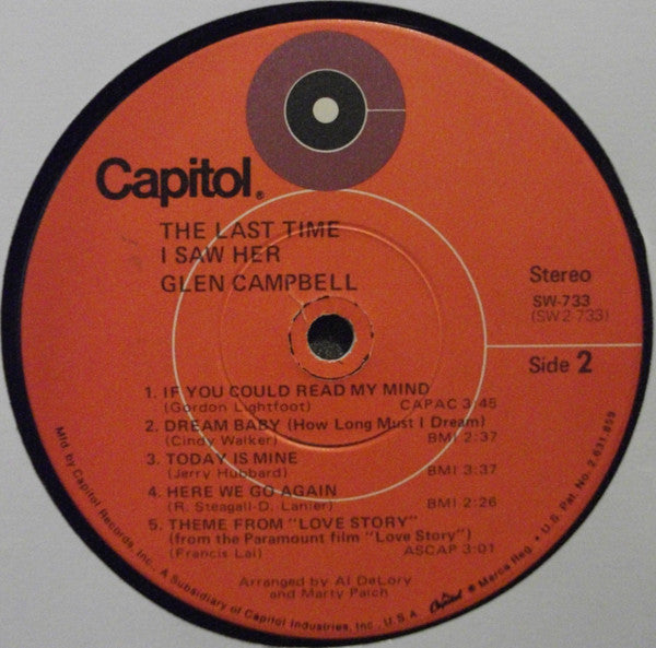 Glen Campbell : The Last Time I Saw Her (LP, Album, Win)