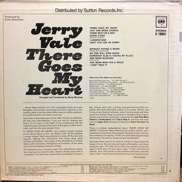Jerry Vale : There Goes My Heart (LP, Album, RE)