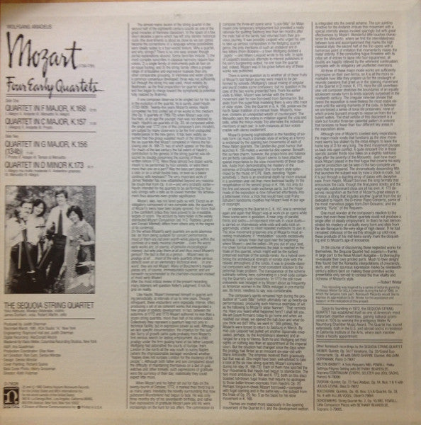 Mozart*, The Sequoia String Quartet : Four Early Quartets (LP)
