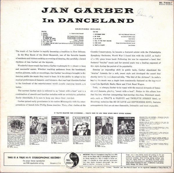 Jan Garber : Jan Garber In Danceland (LP, Album, Pin)