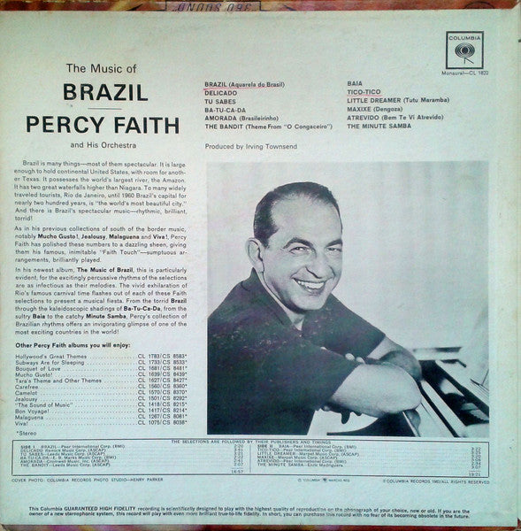 Percy Faith & His Orchestra : The Music Of Brazil! (LP, Album, Mono)