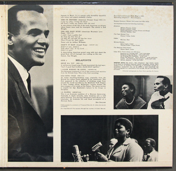Harry Belafonte With Odetta, Miriam Makeba, The Chad Mitchell Trio And The Belafonte Folk Singers Conducted By Robert DeCormier : Belafonte Returns To Carnegie Hall (2xLP, Album, Mono, Roc)