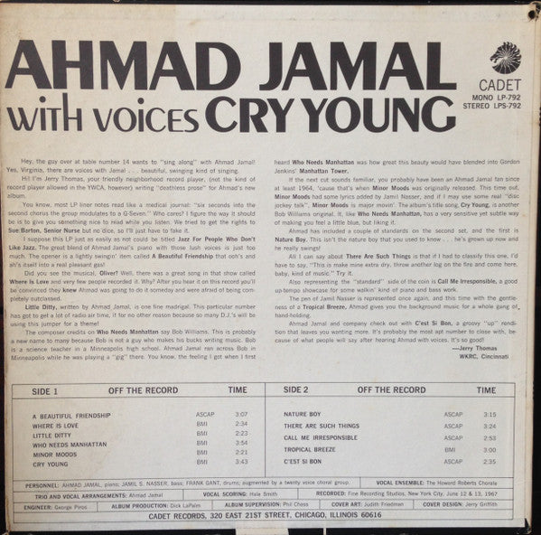 Ahmad Jamal : Cry Young (LP, Album, Mono)