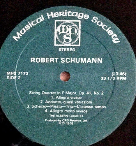 Robert Schumann, The Alberni Quartet : String Quartets, Op. 41, Nos. 1 And 2 (LP)