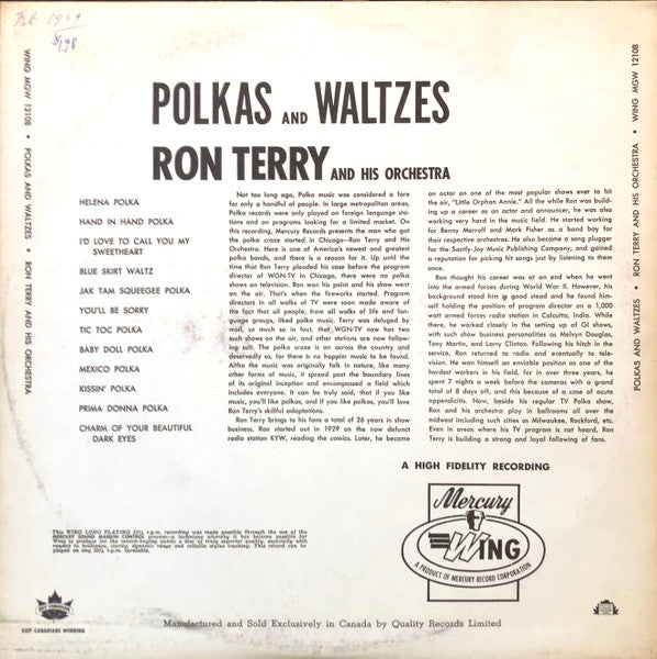 Ron Terry And His Orchestra : Polkas And Waltzes (LP, Album, RE)