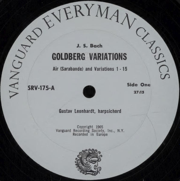 Gustav Leonhardt, Johann Sebastian Bach : Goldberg Variations - Aria With Thirty Variations (LP, Mono)