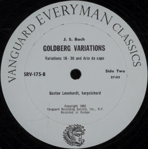 Gustav Leonhardt, Johann Sebastian Bach : Goldberg Variations - Aria With Thirty Variations (LP, Mono)