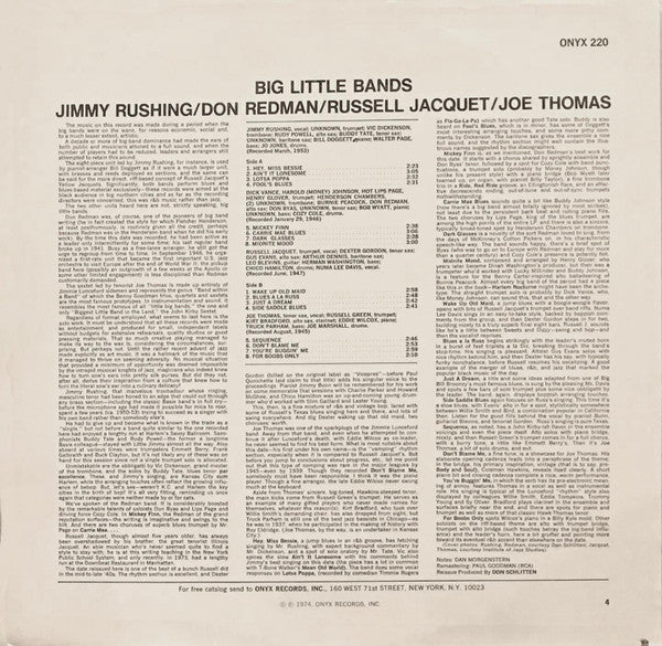 Jimmy Rushing, Don Redman, Russell Jacquet, Joe Thomas (3) : Big Little Bands (LP, Comp, Mono, Promo, RE)