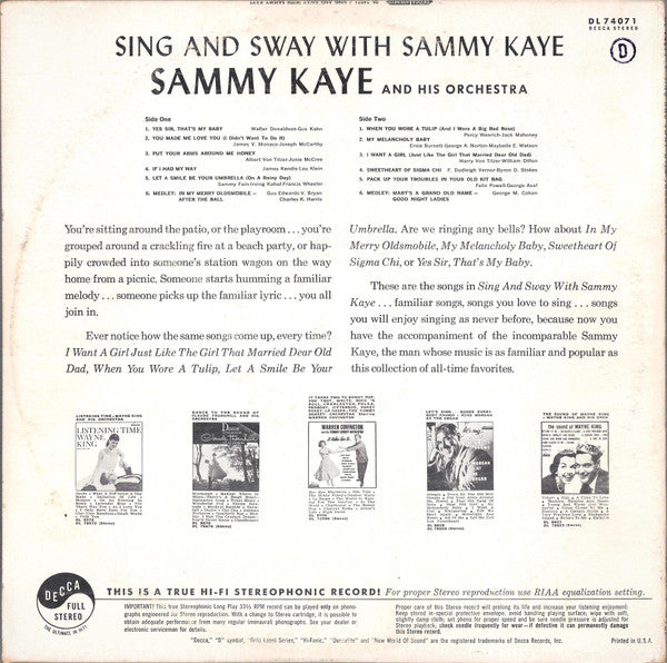 Sammy Kaye And His Orchestra : Sing And Sway With Sammy Kaye (LP, Album)