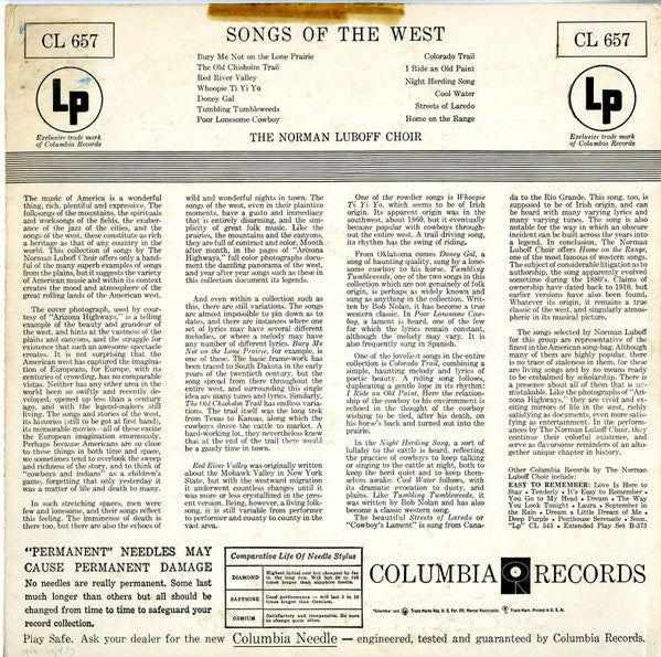 The Norman Luboff Choir* : Songs Of The West (LP, Album, Mono)