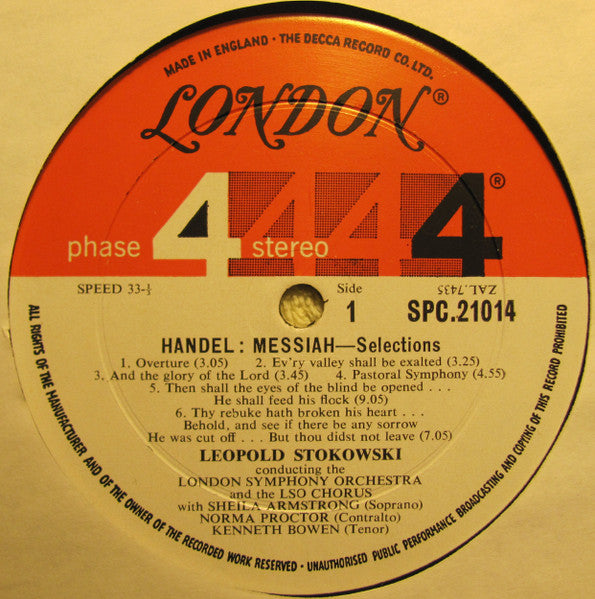 Handel*, Leopold Stokowski Conducting London Symphony Orchestra & Chorus*, Sheila Armstrong, Norma Procter, Kenneth Bowen, John Cameron, John Alldis, Charles Spinks (2), Philip Ledger : Messiah (Selections) (LP, Gat)