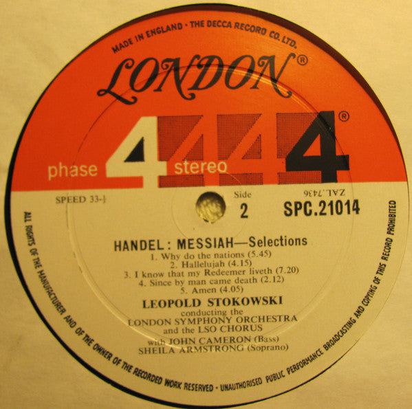 Handel*, Leopold Stokowski Conducting London Symphony Orchestra & Chorus*, Sheila Armstrong, Norma Procter, Kenneth Bowen, John Cameron, John Alldis, Charles Spinks (2), Philip Ledger : Messiah (Selections) (LP, Gat)