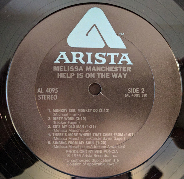 Melissa Manchester : Help Is On The Way (LP, Album, RP)