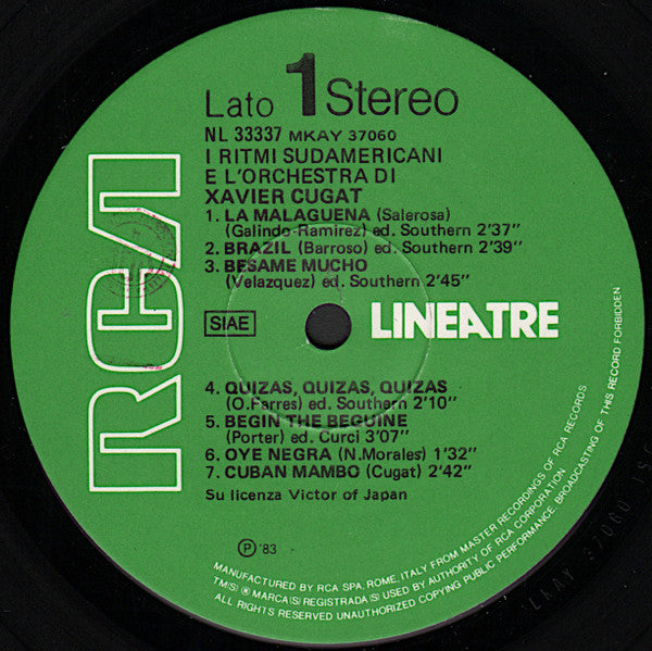 Xavier Cugat And His Orchestra : L'Orchestra Di Ritmi Sudamericani di Xavier Cugat (LP, Comp)