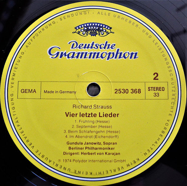 Richard Strauss - Gundula Janowitz • Berliner Philharmoniker • Herbert von Karajan : Tod Und Verklärung • Vier Letzte Lieder (LP)