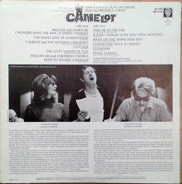 Lerner & Loewe / Richard Harris, Vanessa Redgrave, Franco Nero, David Hemmings, Lionel Jeffries, Laurence Naismith : Camelot (Original Motion Picture Sound Track) (LP, Album, RE, Ter)