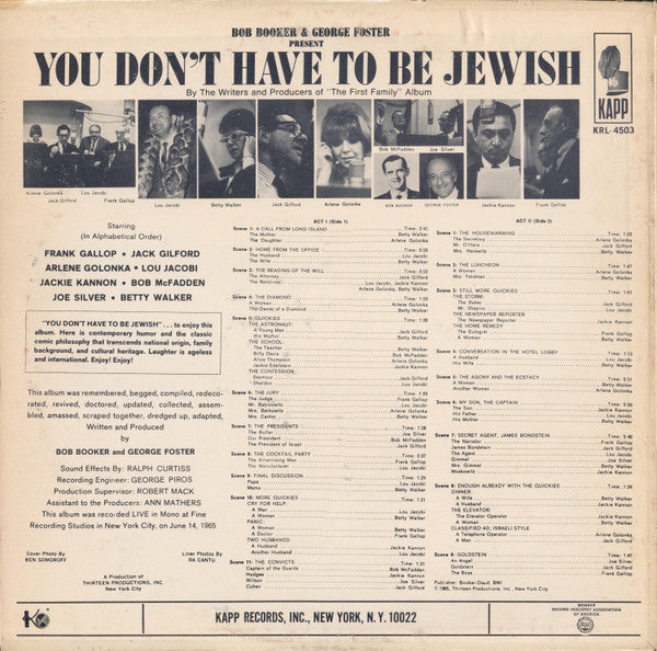 Bob Booker And George Foster : You Don't Have To Be Jewish (LP, Album, Mono)