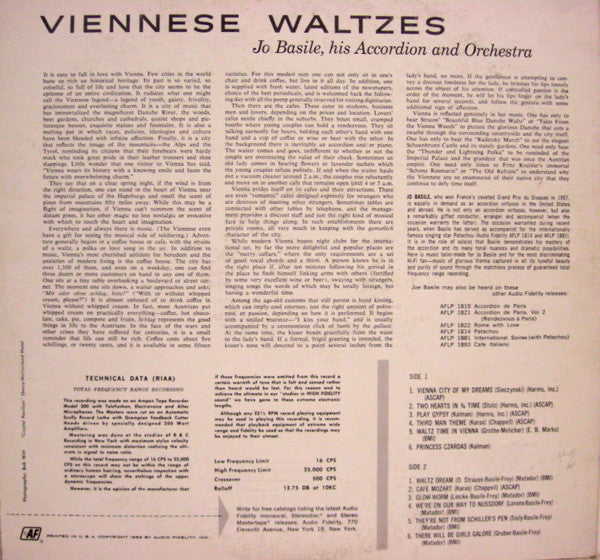 Jo Basile, Accordion And Orchestra : Viennese Waltzes (LP, Album, Mono)