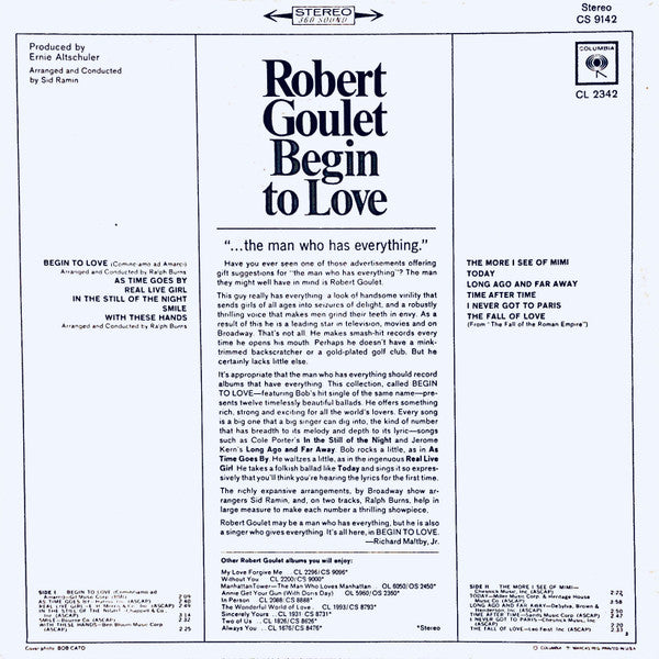 Robert Goulet : Begin To Love (LP, Album)
