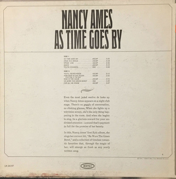 Nancy Ames : As Time Goes By (LP, Album, Mono)