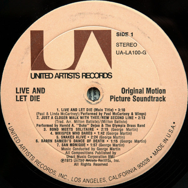 Various : Live And Let Die (Original Motion Picture Soundtrack) (LP, Album, Res)