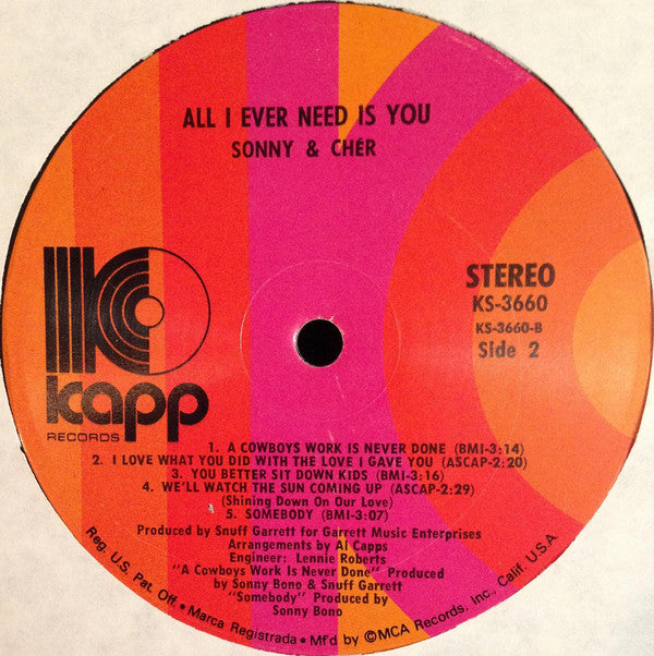 Sonny & Cher - All I Ever Need Is You (1972)